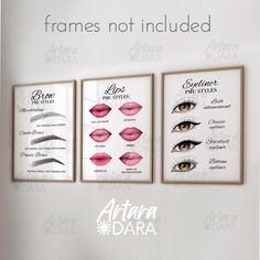 PMU Salon Decor, Permanent Makeup Poster, PMU Tech Print, Beauty Salon Decor, PMU Lips Styles, Pmu Brow Styles, Pmu Eye Styles, Tattoo Salon Set of 3 unframed posters. Available sizes: A4  (21X29.7cm or 8.3X11.7 inches) 8X10 inches (20.3X25.4 cm) A3  (29,7X42cm or 11.7X16.5 inches) 11X14 inches  (27,9X35.5cm) All posters are printed on smooth, thick photopaper. The color may be slightly different from the screen image. PLEASE NOTE! International delivery times usually range from 7 to 21 days (depending on the destination country). Please take this into account if you need your order by a certain date. The print is sent UNFRAMED. The frame in the photo is for example only. Thanks for visiting my store! Please feel free to write to me if you have any questions! Permanent Makeup Room Decor, Permanent Makeup Room, Pmu Salon Design, Makeup Salon Interior, Permanent Makeup Studio Decor, Makeup Salon Decor, Pmu Room, Pmu Branding, Microblading Studio Ideas