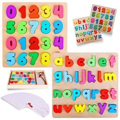 wooden magnetic letters and numbers with matching magnets for children to play in the room