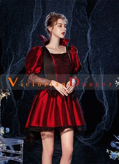 Wine Red Women Rococo Short Victorian Dress Halloween Costume Theatre Clothing   Condition: Brand New  Color: amp;nbsp; As Picture  Material: Satins And Lace  Silhouette: Ball Gown  Sleeve Length: Short Sleeve  Dresses Length:Above Knee, Mini  Neckline: STAND  Decoration: Lace  Style: Vintage   Includes: Dress    amp;nbsp; Long Sleeve Corset Dress For Halloween Cosplay, Gothic Long Sleeve Party Costume, Fantasy Halloween Party Corset Dress, Long Sleeve Corset Dress For Halloween Costume, Long Sleeve Corset Dress For Halloween, Gothic Corset Dress For Halloween Cosplay, Gothic Overbust Costume For Cosplay, Fitted Overbust Cosplay Costume For Halloween, Red Long Sleeve Party Costumes