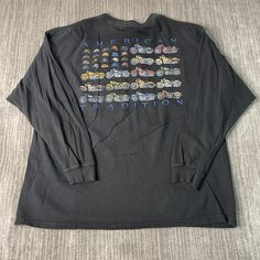 Vintage 2000s American Tradition Motorcycle Double Sided Y2K Aesthetic Streetwear Black Graphic Long Sleeve Shirt Double Extra Large Mens Condition:  Excellent Used Condition  = No Flaws Measurements: Please see photos above for all measurements IF YOU BUY TWO OR MORE ITEMS USE THE CODE BUNDLE @ CHECK TO SAVE 20% WE SHIP WITHIN 24 HOURS AFTER PURCHASE! Please be aware that we do not offer free returns!! The Buyer is responsible for the cost of the return label. Follow us on TikTok & Instagram @f Black Long Sleeve T-shirt 90s Style, Black Y2k Shirt For Streetwear, 90s Long Sleeve T-shirt With Logo Print, 90s Long Sleeve Shirt For Streetwear, Y2k Long Sleeve T-shirt For Streetwear, 90s Style Long Sleeve Shirt For Streetwear, Black Y2k Long Sleeve T-shirt, Black Long Sleeve Y2k T-shirt, 90s Long Sleeve Shirt With Graphic Print