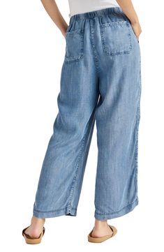 These breezy tie-waist pants are crafted from soft chambray with wide legs. 25 1/2" inseam; 20" leg opening; 11" front rise; 15 1/2" back rise (size Medium) 100% lyocell Machine wash, tumble dry Imported Wide Leg Chambray Pants Outfits, Purple Linen Pants Outfit, Chambray Pants Outfit, Modest Pants, Linen Pants Outfit, Summer Pants Outfits, Chambray Pants, Tie Waist Pants, Denim Pants Women