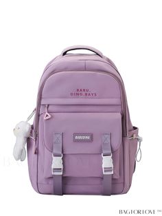 BagForLove - Stylish Multi-Pocket Backpack with Letter Patch Design Beige Backpacks, Kawaii Backpack, Backpack Patches, Letter Bag, Cartoon Bag, Purple Backpack, Pocket Letters, Classic Backpack, Patch Design