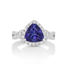 2.90 Cts Tanzanite and White Diamond Ring in 14K White Gold Brilliant Cut Tanzanite Diamond Ring, Tanzanite White Gold Diamond Ring With Brilliant Cut, Brilliant Cut Tanzanite Diamond Ring In White Gold, Luxury Tanzanite White Gold Rings, Luxury Tanzanite Hallmarked Rings, January Birthstone Jewelry, Tanzanite Jewelry, Yellow Jewelry, April Birthstone Jewelry