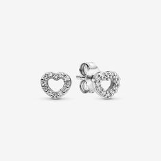 These heart stud earrings add a little bit of romance to your everyday. Featuring a sterling silver and clear cubic zirconia heart, they make a lovely accessory for a special night out or a special gift for the one you love. Pandora Open Heart Stud Earrings | Sterling Silver | 290528CZ