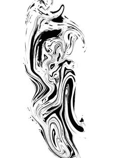 an abstract black and white drawing of a woman's face with wavy lines on it