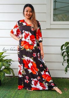 "Measurement and detail: 👉Fabric: 100% Breathable and Comfy Rayon 👉Special Feature:  Adjustable rope around the waist to tighten the kaftan 👉Size: One Size Fits Most (M-4XL) Extremely comfy  👉Boho/Hippie /Hawaiian/Beach/Tropical Theme 👉Length of Dress: 55\" 👉Width of Dress: 45\" 👉Bust 60\"-90\" 👉The back is identical to front pattern 👉Great for wearing while doing arts, crafts, relaxing at your home or feeling tropical vibes. ------------------------------------------- 🌸Care Instructio Tropical Print Maxi Dress For Beach, Short Sleeve Tropical Print Maxi Dress For Beach, Short Sleeve Maxi Dress With Tropical Print For Beach, Tropical Floral Print Maxi Dress For Holiday, Short Sleeve Floral Print Beach Dress For Beach Party, Short Sleeve Floral Beach Dress For Beach Party, Hawaiian Maxi Dress With Tropical Print For Beach Season, Hawaiian Floral Print Beach Dress For Vacation, Hawaiian Floral Print Vacation Dress