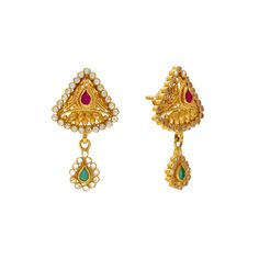 Embrace the epitome of luxury with Virani Jewelers' collection of gold earring by adorning your ears with these lovely pair of 22k gold earrings. Impeccably crafted, these exquisite Indian gold earrings reflect the heritage of traditional Indian jewelry while exuding opulence fit for a queen. Dazzling gemstones accentuate the allure of 22k gold, elevating your style with timeless elegance. Adorn yourself with Virani's gold earrings and immerse in the richness of Indian jewelry that's tailored to Indian Gold Earrings, 22k Gold Earrings, Traditional Indian Jewellery, Gold Bead Necklace, Ruby Earrings, Gold Earring, Traditional Indian, 22k Gold, Indian Jewelry