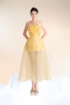 Tinkerbelle A-line Spaghetti Strap Organza Mini Dress | MEAN BLVD Organza Mini Dress, Organza Midi Skirt, Organza Material, Mean Blvd, Ankle Length Dress, Organza Fabric, Strap Design, Yellow Dress, Pleated Dress