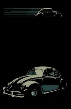 an old car is shown in the middle of a black background with two cars on it