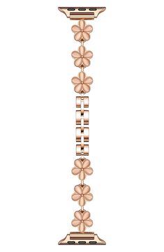 Lustrous stone insets make this floral watchband a dimensional addition to you Apple Watch. Apple Watch not included Stainless steel/goldtone plate/stone Imported June Flower, Bracelet Apple Watch, Flower Bracelet, Watch Bands, Apple Watch, Nordstrom Rack, Bracelet Watch, Gold Tones, Nordstrom