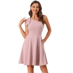 This fit-and-flare dress with pockets, made of soft and breathable fabric, is very comfy to wear. The one-shoulder-with-a-bow design makes this skater dress cute yet lady chic. Cute and gorgeous, it is fitted on top and then flares out beautifully, showing off your legs but not too short. This dress is soft-touching, lightweight, and breathable in solid color. Suitable for many different occasions. Perfect for night-outs, clubs, evening parties, cocktails, proms, weddings, dance parties, and oth Cocktail Dress For Teens, Evening Cocktail Dresses, Dance Parties, Christmas Dress Women, Teen Dress, Blush Dresses, Womens Cocktail Dresses, Cocktail Evening Dresses, Dresses Pink