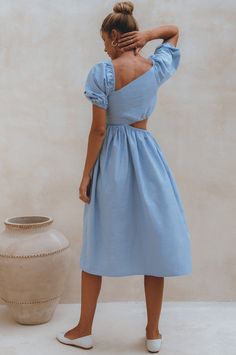 Sundaze. Cutout Midi Linen Dress – ELF Midi Linen Dress, Elf Dress, Cutout Midi Dress, Coastal Holiday, Linen Midi Dress, Asymmetrical Neckline, Dress Sale, Organic Linens, Summer Staples