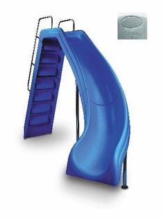 a blue slide that is next to a white background