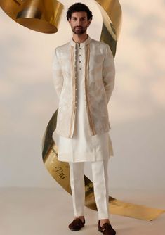 Jatin Malik-Dreamy Ivory Bandhgala And Trousers-INDIASPOPUP.COM Jatin Malik, Blouse Yoke, Indian Groom Wear, Abstract Embroidery, Dhoti Pants, Haldi Ceremony, Royal Look, Old Rose, Tapered Trousers