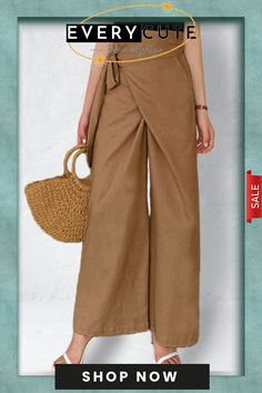 Linen Blend Wrap Casual Pants Wide-leg Linen Capris With Pockets, Linen Blend, Casual Pants, Womens Bottoms, Shop Now, Pants For Women, Pants