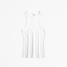 Slim-fitting tank in our softAF rib fabric and tuckable length, featuring trendy high-neck detail and all-over ribbed detail. By choosing our cotton products, you're supporting A&F Co.'s investment in Better Cotton's mission. This product is sourced via a system of mass balance and therefore may not contain Better Cotton. Click here to learn more about Better Cotton. Fitted Ribbed Tank Top For Summer, Sporty High Neck Summer Tops, Fitted Ribbed Tank Top For Everyday, Ribbed Tank Top With Minimal Stretch For Spring, Casual Ribbed Tank Top, Sporty High Neck Tank Top For Summer, High Neck Athleisure Tank Top For Summer, Ribbed Fitted Racerback Top, High Neck Ribbed Tops For Summer