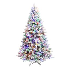 a white christmas tree with multicolored lights