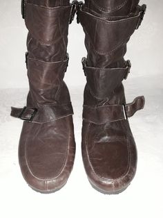 "Vtg chocolate brown women leather half boots with vegan leather straps with buckles and back zippers. Size EU 38. Rustic spring boho footwear. London`s brabd. Hippie`s boots. Comfy footwear. Dandy lifestyle footwear. Material: leather upper. brand: Buffalo London condition: unused boots. Missing Buffalo London tag on the right foot top - photo No. 9, has 2 holes in their place. measurements: size EU 38 (imprinted size), US 7, outsole length 25,5 cm / 9.9\" in heels height 1,7 cm / 0.7\" in boot Brown Ankle Moto Boots With Buckle Closure, Brown Ankle Moto Boots With Buckle, Brown Steampunk Boots With Round Toe, Steampunk Brown Boots With Round Toe, Brown Steampunk Boots For Fall, Steampunk Brown Boots For Fall, Boho Footwear, Comfy Footwear, Tanker Boots