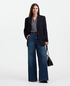 Wide Sweep Denim Trousers | Madewell Jean Trousers, Silk Maxi Skirt, Classic Skirts, Feminine Blouses, Tailored Shorts, Argyle Sweater, Black Accessories, Colored Pants, Dark Jeans