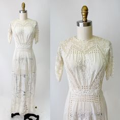 *Intricate white mixed lace lawn dress *Hand embroidered panels *Hooks and snaps up the back Measurements: Bust: 35" Waist 27" Hip 45" Shoulder to Hem: 52" Excellent condition.  From the Dolores O. Luckow estate. Please go by your own measurements, not how it looks on the mannequin, some dresses may be pinned in the back to fit the mannequin. If you purchase multiple items, we love to combine shipping to save you money! Please check our shop policies for shipping info. We are more than happy to Cotton Lawn Dress, Claire Mccardell, Bonnie Cashin, Lawn Dress, Dress Clothes For Women, Etsy Australia, White Cotton, White Lace, Christian Dior