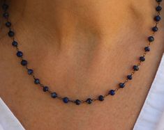 Lapis Lazuli Necklace Dark Blue Gemstone Necklace Beaded - Etsy Guatemala Sapphire-colored Lapis Lazuli Round Beaded Jewelry, Handmade Lapis Lazuli Necklaces, Sapphire Colored Lapis Lazuli Round Bead Jewelry, Lapis Lazuli Beaded Necklace With Faceted Beads For Gift, Single Strand Lapis Lazuli Round Bead Jewelry, Sapphire Color Single Strand Lapis Lazuli Jewelry, Sapphire Beaded Necklaces With Natural Lapis Lazuli Stones, Lapis Lazuli Gemstone Beads Necklace For Gift, Spiritual Lapis Lazuli Necklace With Faceted Beads