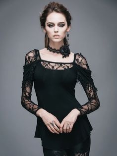 The Lace of Romance Top – Goth Mall Punk Tops, Goth Clothing, Rose Shirts, Romantic Goth, Angel Dress, Feminine Blouses, Stunning Tops, Evening Tops, Lace Splicing