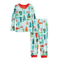 Your coordinated crew will love their look in these tree family pajamas from Jammies For Your Families. Your coordinated crew will love their look in these tree family pajamas from Jammies For Your Families. FEATURES 2-piece set includes: top & bottoms Top: crewneck, long sleeves Bottoms: elastic waistband Soft jersey constructionFABRIC & CARE Polyester, spandex For children's safety the garments should be snug fitting as loose fitting garments are more likely to catch fire. These are not flame