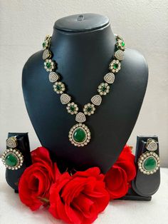 Sabyasachi Inspired Premium quality green color necklace / Sabyasachi Inspired Statement Necklace/Wedding/Bollywood Necklace has adjustable rope  earrings height is 4.8 cm & width is 2.8 cm approximately, weight of earring is around 10.54 gm Formal Green Kundan Necklace, Green Necklace For Diwali, Green Kundan Necklace For Formal Occasions, Formal Green Bridal Necklace With Stone Work, Green Kundan Necklace For Party And Festivals, Green Kundan Temple Necklace For Party, Green Kundan Necklace For Festivals And Parties, Traditional Green Temple Necklace For Party, Green Bridal Necklace With Stone Work For Celebration