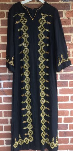 "Pit to pit 17\"/pit to wrist 14\"/length 56\"/waist 18.5\"/ 6\" split on each side.Hand embroidered/ 18\" Zipper down back. Amazing workmanship.Smoke free environment.No issues clean(130)" Traditional Straight Kurta With Geometric Embroidery, Traditional Fitted Kurta With Geometric Embroidery, Traditional Kurta With Geometric Embroidery For Eid, Bohemian Maxi-length Transitional Kurta, Bohemian Maxi Length Kurta For Transitional Season, Traditional Embroidered Transitional Maxi Dress, Traditional Transitional Embroidered Maxi Dress, Traditional Geometric Embroidery Kurta For Festivals, Transitional Traditional Embroidered Maxi Dress