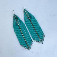 Turquoise and Silver Beaded Fringe Earrings, Blue/green Bohemian Beaded Tassel Earrings - Etsy Bohemian Turquoise Tassel Earrings With Colorful Beads, Turquoise Fringe Tassel Drop Earrings, Turquoise Tassel Earrings With Colorful Beads For Festival, Festival Turquoise Tassel Earrings With Colorful Beads, Turquoise Southwestern Beaded Fringe Earrings, Southwestern Turquoise Beaded Fringe Earrings, Turquoise Southwestern Earrings With Beaded Fringe, Turquoise Tassel Earrings With Colorful Beads For Beach, Turquoise Fringe Beaded Earrings For Beach