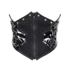 Cyberpunk Bright Leather Women Lace Up Mesh Belts Black Leather Gothic Corset Belt, Alternative Black Corset For Festivals, Black Steampunk Corset Belt For Festival, Black Punk Corset For Alternative Fashion, Black Leather Corset For Club Wear, Black Edgy Corset For Concert, Gothic Black Corset With Zipper Closure, Edgy Club Corset With Zipper Closure, Black Corset With Belt Loops For Party