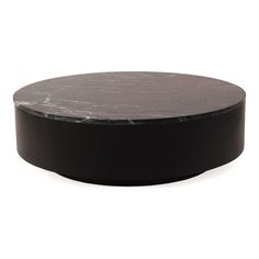 a black and white marble coffee table with an oval base on the top, against a white background