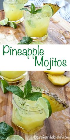 pineapple mojitos with limes and mint garnish on the side