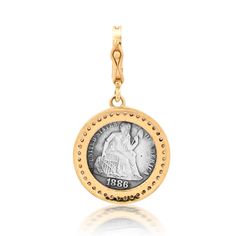 Here just in time for Mothers' Day, this antique token will be the perfect gift! Let her know how much you care with a sparkly piece of history. Don't let her forget that she will always be your "mother" forever and always. Due to the rare nature of these coins, this piece is a one of a kind, just like mama. 14k gold with silver coin .26ctw bezel set diamonds Measures 22mm in diameter Inner bail measures 4.3mm x 6mm By Heavenly Vices Commemorative White Gold Jewelry With Charms, 14k Gold Coin Jewelry For Commemoration, Elegant Commemoration Jewelry With Charms, Antique Charms Jewelry For Commemoration, Vintage Charm Jewelry With Round Pendant For Commemoration, Yellow Gold Coin-shaped Jewelry With Charms, Vintage Charm Round Pendant Jewelry For Commemoration, Yellow Gold Coin-shaped Charms Jewelry, Yellow Gold Coin Shaped Jewelry With Charms