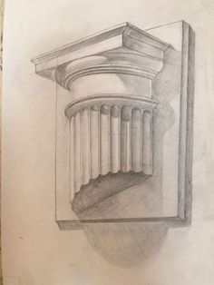 a pencil drawing of an architectural column with columns on the top and bottom, in front of a white background