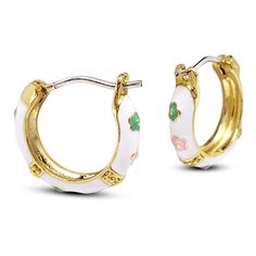 Flower Enamel Earrings by Kury - Available at SHOPKURY.COM. Free Shipping on orders over $200. Trusted jewelers since 1965, from San Juan, Puerto Rico. Yellow Gold Small Hoop Enamel Earrings, Yellow Gold Enamel Small Hoop Earrings, Yellow Gold Small Hoop Earrings With Enamel, Small Hoop Yellow Gold Enamel Earrings, Gold Enamel Hoop Jewelry, Yellow Gold Enamel Huggie Earrings As Gift, Gold Enamel Clip-on Earrings For Gift, Yellow Gold Enamel Huggie Earrings For Gift, Elegant Enamel Hoop Jewelry