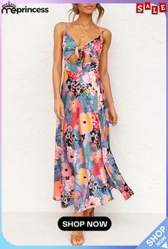 Fashion Chic Printed Sling V Neck Sleeveless Dress فستان زهري, Elegant Summer Dresses, Ideal Closet, Suspenders For Women, Printed Halter Dress, Sleeveless Outfit, Dress Sleeve Styles, Womens Floral Dress, Sling Dress