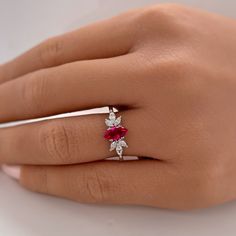 Ruby Marquise Art Deco Flower Engagement Ring Dainty Ruby - Etsy Bosnia and Herzegovina Elegant White Ruby Ring For Wedding, Delicate Marquise Promise Ring, Elegant Ruby Stackable Wedding Rings, Delicate Marquise Anniversary Rings, White Gold Crystal Ring For Wedding On Valentine's Day, White Gold Crystal Wedding Ring For Valentine's Day, Red Dainty Birthstone Ring For Wedding, White Gold Crystal Ring For Wedding And Valentine's Day, Elegant Flower Ring For Wedding On Valentine's Day