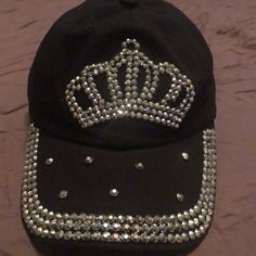 Rhinestone Princess Cap-100% Cotton Elegant Silver Embellished Hats, Adjustable Rhinestone Baseball Cap For Party, Elegant Silver Hat With Bling, Elegant Silver Hats With Bling, Adjustable Silver Bling Hat, Adjustable Silver Baseball Cap, Silver Adjustable Baseball Cap, Adjustable Silver Snapback Baseball Cap, Silver Adjustable Snapback Baseball Cap