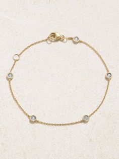 Even STONE AND STRAND’s more simple jewelry is designed with meticulous attention to detail, so pieces like this bracelet are flawlessly executed. It's handmade from 10-karat gold and dotted with five bezel-set diamonds. Adjust the delicate chain to your ideal fit and match it to the coordinating necklace in our edit. Stone And Strand, Gold Diamond Bracelet, Bracelets Gold Diamond, Bezel Set Diamond, Delicate Chain, Fine Jewelry Bracelets, Fine Watches, Beauty Sets, Simple Jewelry