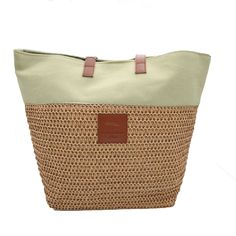 Summer Raffia Tote Treat yourself to this stylish and functional Summer raffia tote bag. Whether you are beachgoing, lounging around the resort, or heading out for the day on a sunny afternoon, this bag is your go-to resort wear tote. Made from raffia and canvas with a cotton lining, this bag is large enough to store your must-haves for your day out. Available in beige or soft apple green canvas trim. The handles and logo patch are made with vegan leather. Khaki Tote Shoulder Bag For Vacation, Khaki Large Capacity Beach Bag, Large Capacity Khaki Shoulder Bag For Vacation, Khaki Shoulder Bag With Large Capacity For Vacation, Khaki Large Capacity Shoulder Bag For Vacation, Khaki Large Capacity Bag For Vacation, Khaki Shoulder Bag For Beach, Khaki Tote Shoulder Bag For Summer, Casual Khaki Straw Bag For Travel