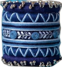 Traditional Handwork Bangle Jewelry, Handwork Multicolor Bangle Jewelry, Festive Handwork Bangle Jewelry, Handwork Bangle Jewelry As Gift, Handwork Bracelets For Festivals, Festive Handwork Bracelets As Gift, Traditional Adjustable Blue Jewelry, Festive Bracelets With Handwork As Gifts, Traditional Embroidered Bangle Jewelry