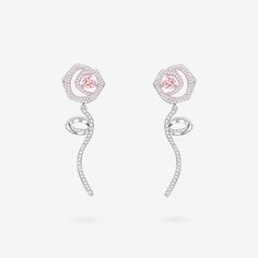 FANCI ME Rose Amour Sterling Silver Long Drop Earrings Pink Main Long Drop Necklace, Heart Stone, Long Drop Earrings, Flower Petal, Necklace Online, The Passion, Stone Heart, Love Languages, Online Earrings