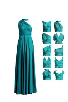 the dress is made up of several different types of dresses, including one in teal blue