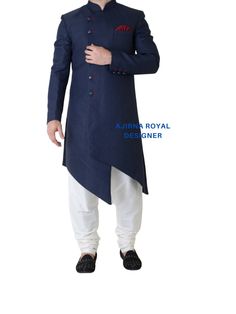 "This dress is shipped to you via a fast shipping so that normally the product is delivered to you in 3 to 5 days Package Include : Indo western + Chodidar pyjama Additional Information 1 Mojris, Stoles, Turban, And Other Accessories Are Not Sold Along With The Dress. Additional Information 2 As This Indo western/ Sherwani/ Waistcoat/ Kurta Are Made As Per Orders So Kindly Choose Custom made men quilted wedding sherwani, Royal achkan, Indo western / sherwani, Indian wedding Suit, Men Silk sherwa Designer Kurta With Cutdana For Eid, Designer Wear Cutdana Kurta For Eid, Designer Wear Eid Kurta With Cutdana, Designer Kurta With Cutdana For Diwali, Designer Cutdana Kurta For Diwali, Designer Diwali Kurta With Cutdana, Designer Kurta With Traditional Drape For Navratri, Blue Bandhgala For Navratri Designer Wear, Designer Traditional Drape Kurta For Navratri