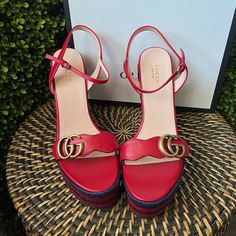 New Gucci Marmont Double G Platform Red Leather, Size 40 Suitable For A Size 9, Comes With Box And Dust Bag. Please Don’t Send Unreasonable Offers You’ll Be Ignored. Gucci Platform Sandals, Platform Dress Shoes, Gucci Pumps, Shoes Gucci, Gucci Marmont, Black Leather Pumps, Platform Stilettos, Platform Espadrilles, Gucci Leather