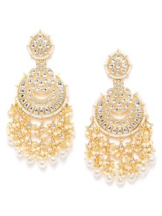 These beautiful off-white crescent jhumka earrings come with kundan stone studs and 2-layer dangling beads, are gold-plated, and are secured with a post and back closure. These handcrafted jhumkas can be styled with any ethnic outfit, or an evening outfit to complete a dazzling look. Product color may vary based on the monitor or screen you are using.See FAQ for more details. Size Length: 11.5 cm Details Material: BrassStones: Kundan & Artificial BeadsPlating: Gold-plated Festive Kundan Chandelier Earrings With Dangling Beads, Celebration Chandbali Danglers With Dangling Beads, Festive Chandbalis With Dangling Beads For Diwali, White Round Jhumkas With Stone Work, White Stone Work Round Jhumkas, Bollywood Chandbalis With Dangling Beads For Diwali, Bollywood Style Chandbalis With Dangling Beads For Diwali, Bollywood Chandbalis With Dangling Beads For Celebration, Kundan Chandbali Chandelier Earrings With Dangling Beads