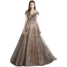 Grey and Champagne Tulle Lace Long Party Dress, A-line Formal Dress Pr – BeautyDressy Bride Dress Lace, Long Party Dress, Make Your Own Dress, Fantasy Dresses, Dress A Line, Dress Prom, Formal Dresses Prom, Party Dress Long, Tulle Lace