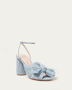 Shop the Camellia blue bow heel at Loefflerrandall.com Blue Wedding Shoes, Mid Heel Sandals, Bow Heels, Beautiful Gift Wrapping, Blue Heels, Loeffler Randall, 2 Inch Heels, Blue Bow, Sport Sandals