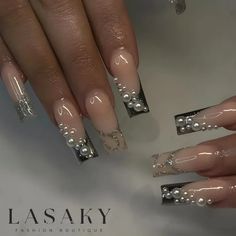 Lasaky - Pearl Nail Paste - Exquisite Daily Patchwork Design Nagel Tips, Nail Type, Coffin Press On Nails, Nails Set, Y2k Nails, Fake Nails With Glue, Pearl Nails, Almond Acrylic Nails, Nail Supplies